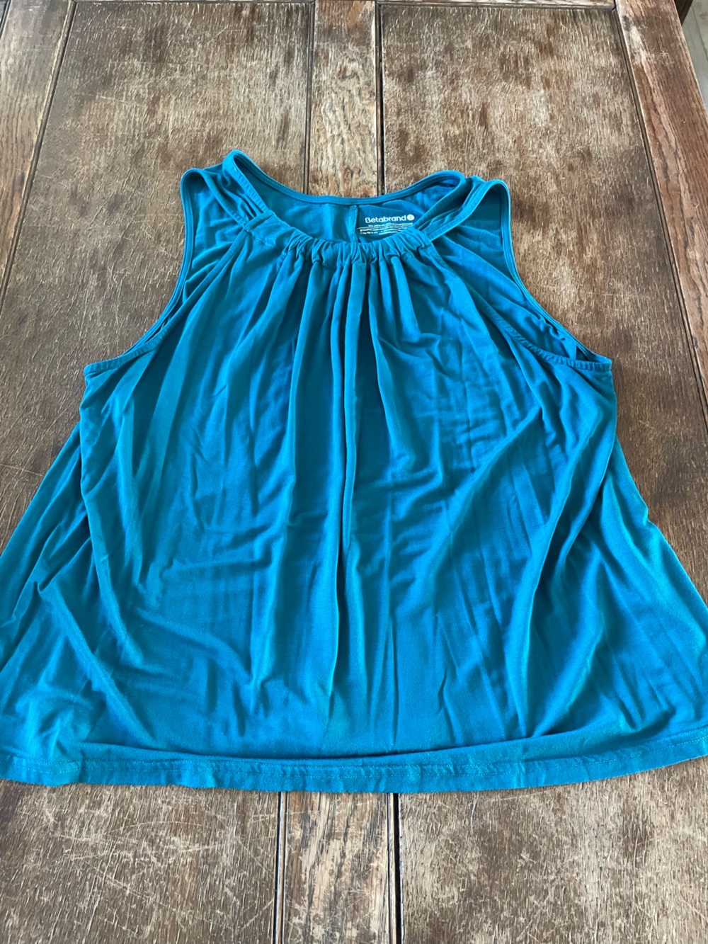 Betabrand Sleeveless Pleated Tank Top - Teal (L)